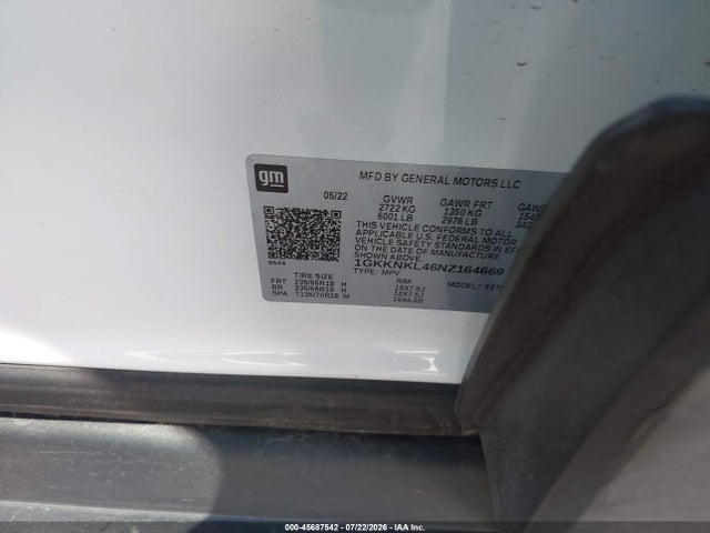 Продаж на аукціоні авто 2022 Gmc Acadia Fwd Sle, vin: 1GKKNKL46NZ164669, номер лоту: 45687542