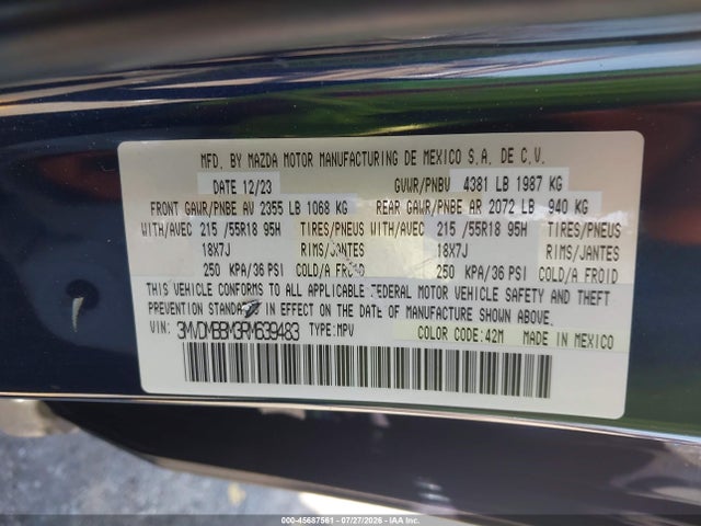 45687561 :رقم المزاد ، 3MVDMBBM3RM639483 vin ، 2024 Mazda Cx-30 2.5 S Select Sport مزاد بيع