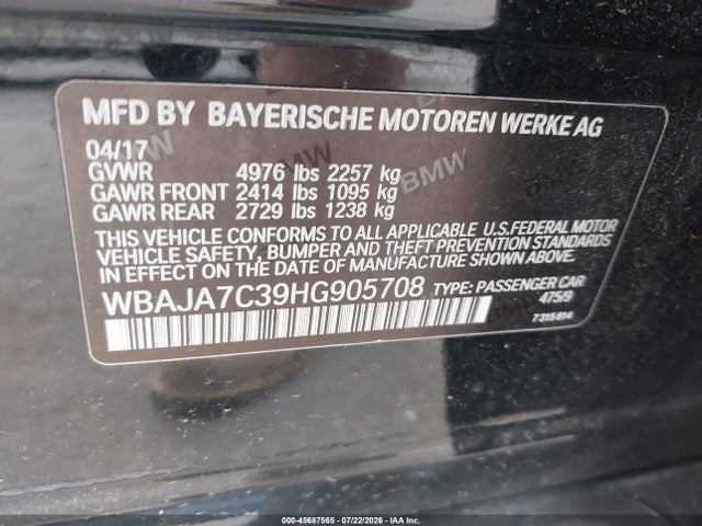 Aukcja sprzedaży 2017 Bmw 530i Xdrive, vin: WBAJA7C39HG905708, numer aukcji: 45687565