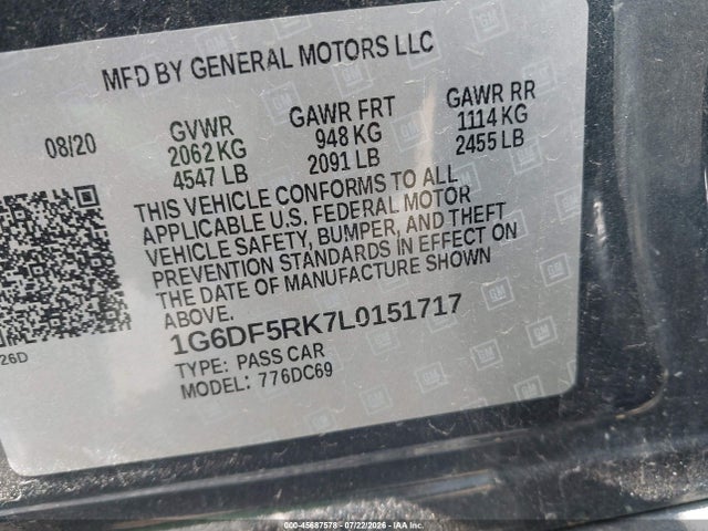 45687578 :رقم المزاد ، 1G6DF5RK7L0151717 vin ، 2020 Cadillac Ct4 Premium Luxury مزاد بيع