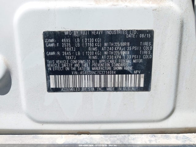 Subaru Outback 2.5i Limited 2016 4S4BSBNC7G3214084 Image 9