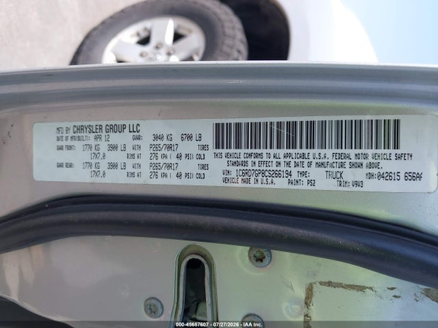2012 Ram 1500 Slt მანქანა იყიდება აუქციონზე, vin: 1C6RD7GP8CS266194, აუქციონის ნომერი: 45687607