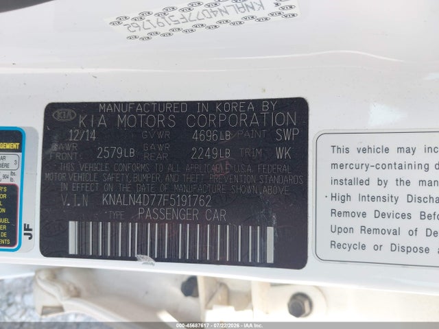 Продаж на аукціоні авто 2015 Kia Cadenza Premium, vin: KNALN4D77F5191762, номер лоту: 45687617