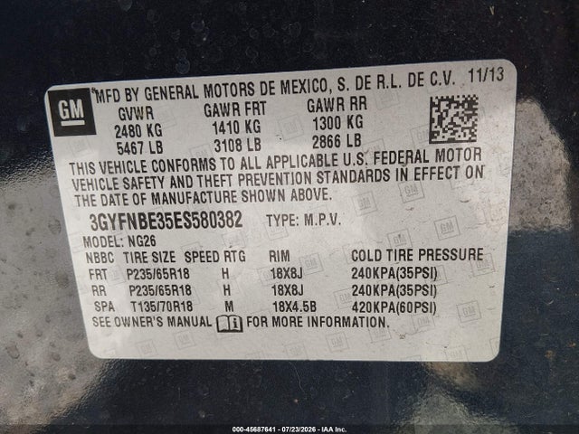 Продажа на аукционе авто 2014 Cadillac Srx Luxury Collection, vin: 3GYFNBE35ES580382, номер лота: 45687641