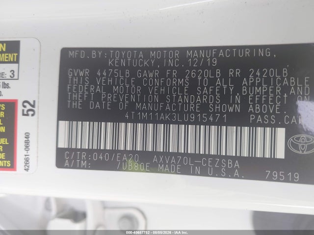Toyota CAMRY SE 2020 4T1M11AK3LU915471 Image 9