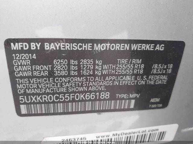 Продаж на аукціоні авто 2015 Bmw X5 Xdrive35i, vin: 5UXKR0C55F0K66188, номер лоту: 45687760