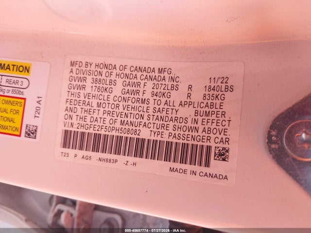 Honda Civic Sport 2023 2HGFE2F50PH508082 Image 9
