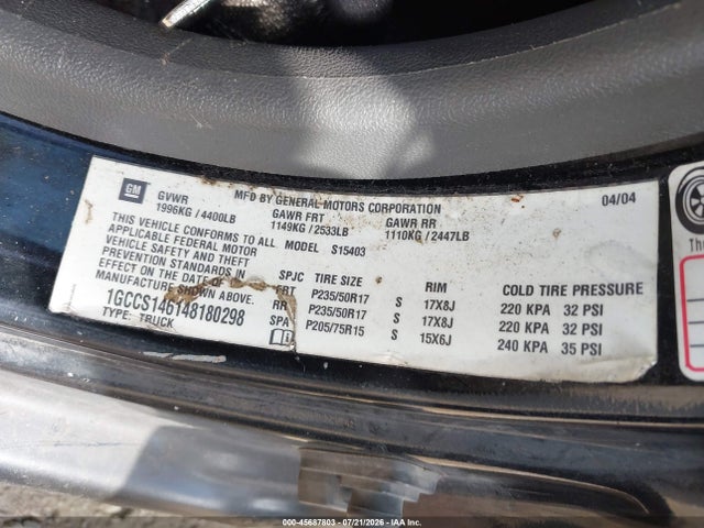 Продаж на аукціоні авто 2004 Chevrolet Colorado Ls, vin: 1GCCS146148180298, номер лоту: 45687803