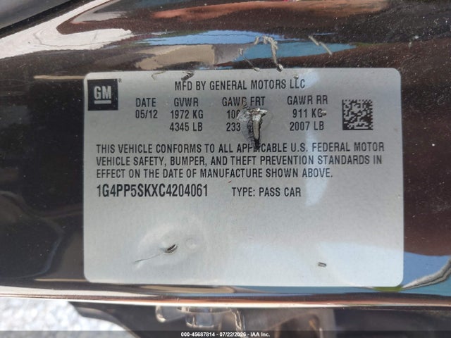 45687814 :رقم المزاد ، 1G4PP5SKXC4204061 vin ، 2012 Buick Verano مزاد بيع