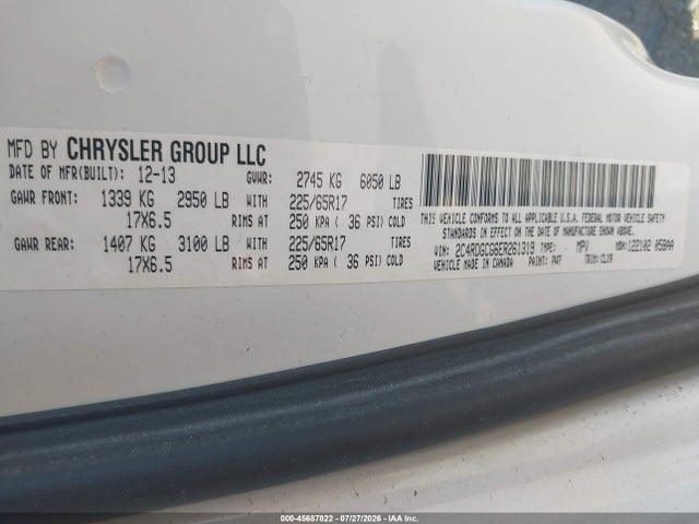 2C4RDGCG6ER261319 Dodge Grand Caravan Sxt 30th Anniversary