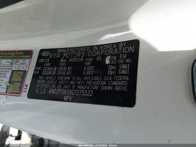 45687825 :رقم المزاد ، KNDJP3A53G7275522 vin ، 2016 Kia Soul + مزاد بيع