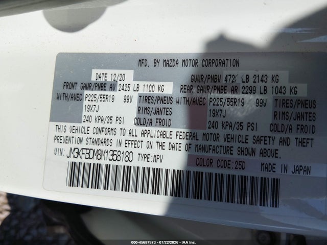 45687873 :رقم المزاد ، JM3KFBDM8M1358180 vin ، 2021 Mazda Cx-5 Grand Touring مزاد بيع