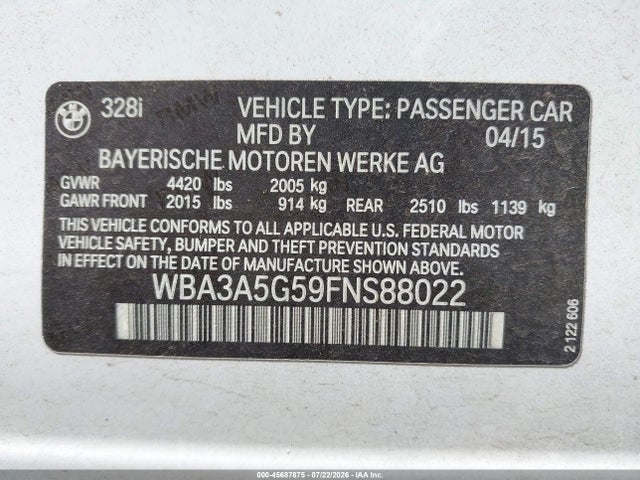 Продаж на аукціоні авто 2015 Bmw 328i, vin: WBA3A5G59FNS88022, номер лоту: 45687875