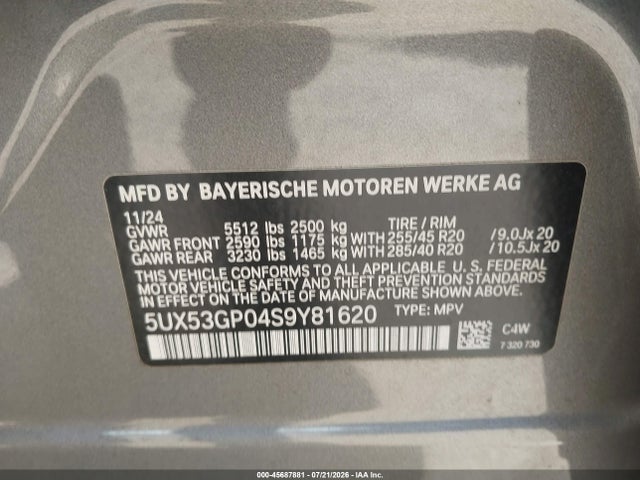 Aukcja sprzedaży 2025 Bmw X3 30 Xdrive, vin: 5UX53GP04S9Y81620, numer aukcji: 45687881