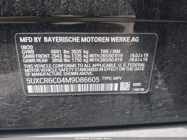 Продаж на аукціоні авто 2021 Bmw X5 Xdrive40i, vin: 5UXCR6C04M9D86605, номер лоту: 45687896