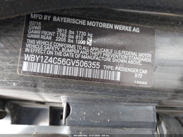 WBY1Z4C56GV506355 BMW I3 Base W/range Extender