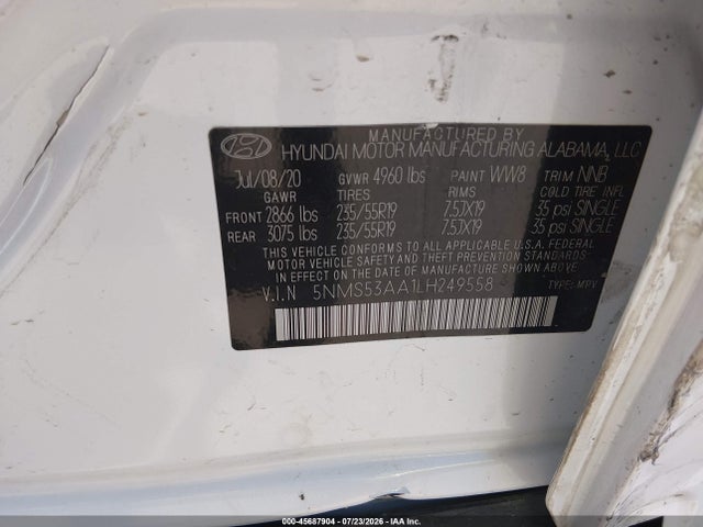 Aukcja sprzedaży 2020 Hyundai Santa Fe Limited 2.0t, vin: 5NMS53AA1LH249558, numer aukcji: 45687904