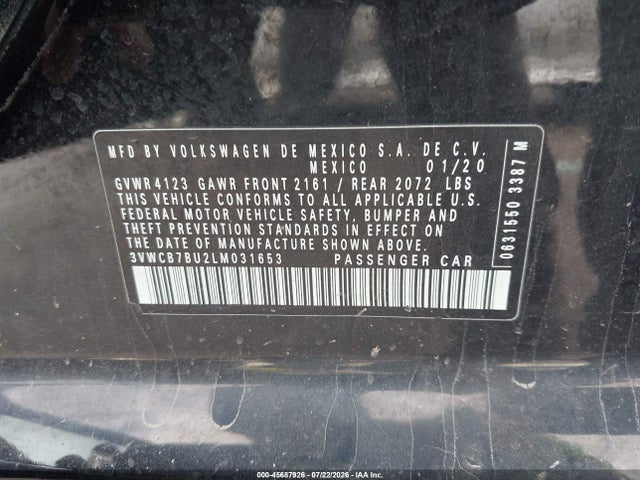 2020 Volkswagen Jetta 1.4t R-line/1.4t S/1.4t Se მანქანა იყიდება აუქციონზე, vin: 3VWCB7BU2LM031653, აუქციონის ნომერი: 45687926