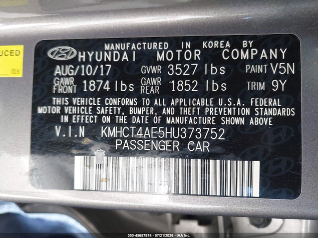 Hyundai ACCENT SE 2017 KMHCT4AE5HU373752 Image 9