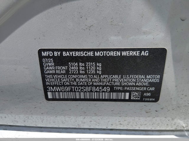 Продаж на аукціоні авто 2025 Bmw M340i Xdrive, vin: 3MW69FT02S8F84549, номер лоту: 45688000