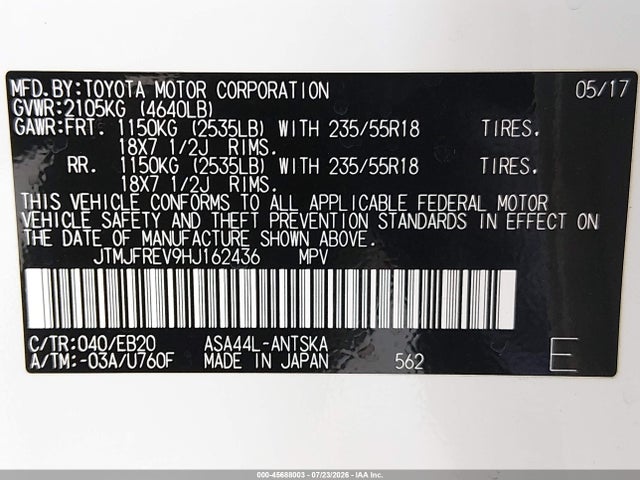 Toyota RAV4 SE 2017 JTMJFREV9HJ162436 Image 9