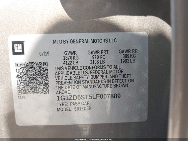 1G1ZD5ST5LF007889 Chevrolet Malibu Fwd Lt