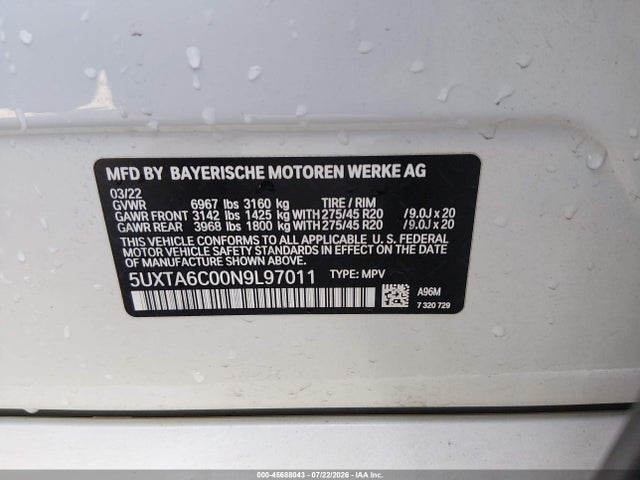 Aukcja sprzedaży 2022 Bmw X5 Phev Xdrive45e, vin: 5UXTA6C00N9L97011, numer aukcji: 45688043