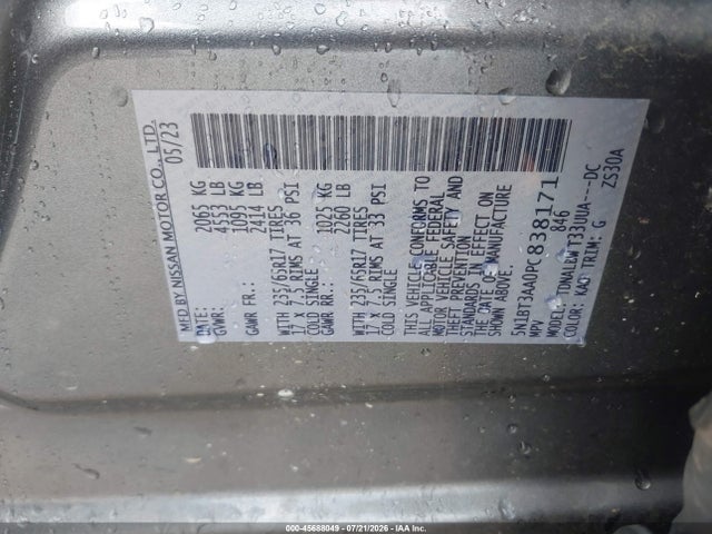 45688049 :رقم المزاد ، 5N1BT3AA0PC838171 vin ، 2023 Nissan Rogue S Fwd مزاد بيع
