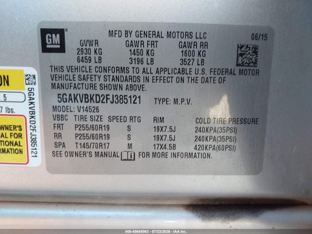 Продажа на аукционе авто 2015 Buick Enclave Leather, vin: 5GAKVBKD2FJ385121, номер лота: 45688063