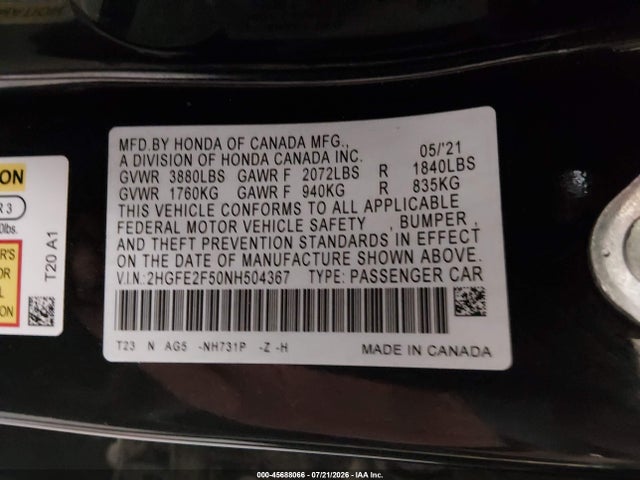Honda Civic Sport 2022 2HGFE2F50NH504367 Image 9