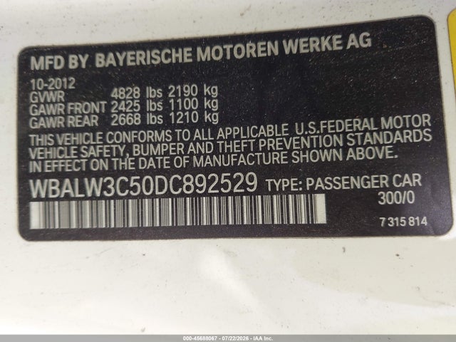 Aukcja sprzedaży 2013 Bmw 640i, vin: WBALW3C50DC892529, numer aukcji: 45688067