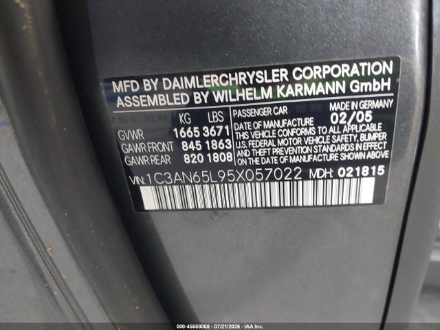 Aukcja sprzedaży 2005 Chrysler Crossfire Limited, vin: 1C3AN65L95X057022, numer aukcji: 45688068