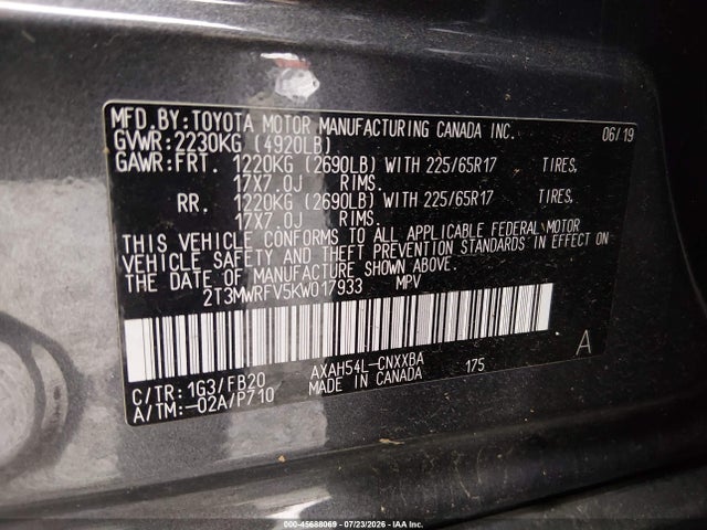 2T3MWRFV5KW017933 Toyota Rav4 Hybrid Le