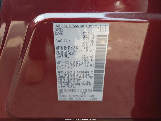 Продаж на аукціоні авто 2019 Infiniti Qx60 Luxe, vin: 5N1DL0MN1KC512958, номер лоту: 45688110