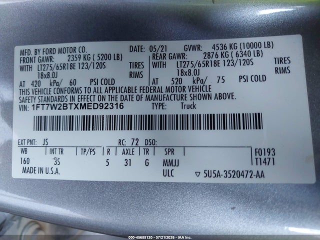 Ford F-250 Xlt 2021 1FT7W2BTXMED92316 Image 9
