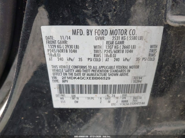 2FMDK4GCXEBB66529 Ford EDGE SE