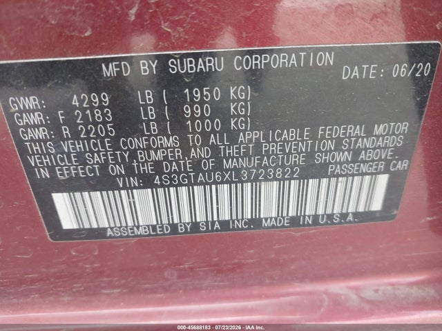 Продажа на аукционе авто 2020 Subaru Impreza Limited 5-door, vin: 4S3GTAU6XL3723822, номер лота: 45688183