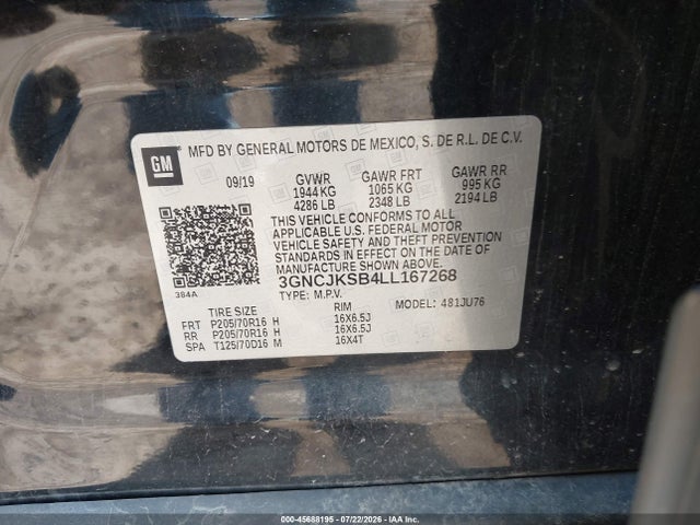 Продажа на аукционе авто 2020 Chevrolet Trax Fwd Ls, vin: 3GNCJKSB4LL167268, номер лота: 45688195