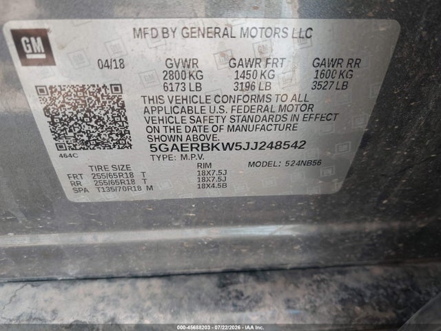 45688203 :رقم المزاد ، 5GAERBKW5JJ248542 vin ، 2018 Buick Enclave Essence مزاد بيع