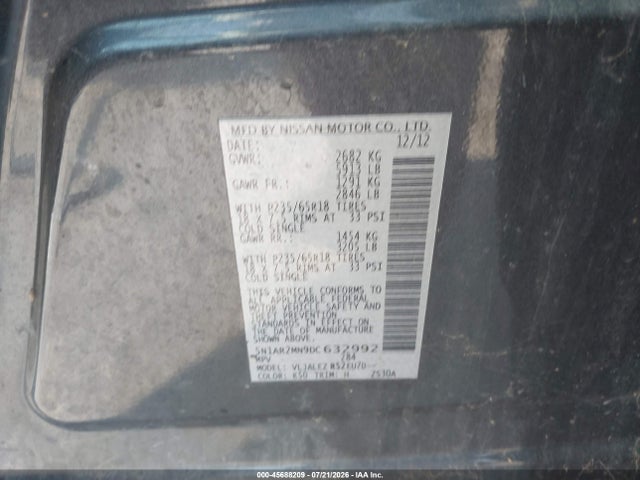 2013 Nissan Pathfinder Sv მანქანა იყიდება აუქციონზე, vin: 5N1AR2MN9DC632992, აუქციონის ნომერი: 45688209