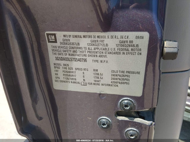 Продаж на аукціоні авто 2007 Buick Rendezvous Cxl, vin: 3G5DA03L57S540796, номер лоту: 45688224