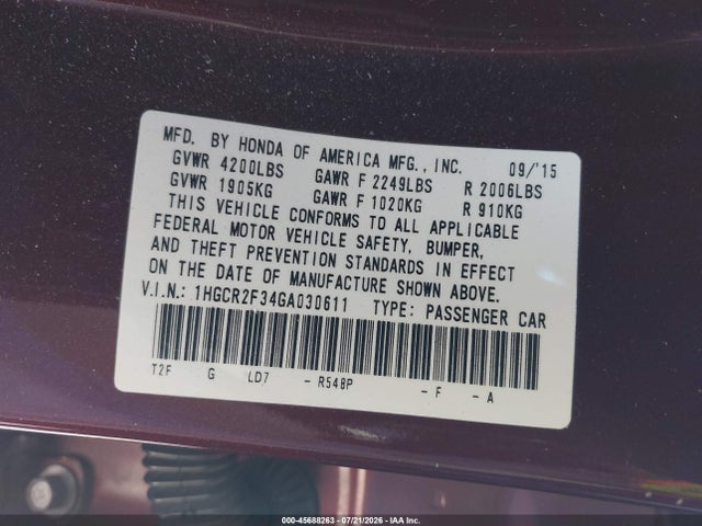 1HGCR2F34GA030611 Honda ACCORD LX