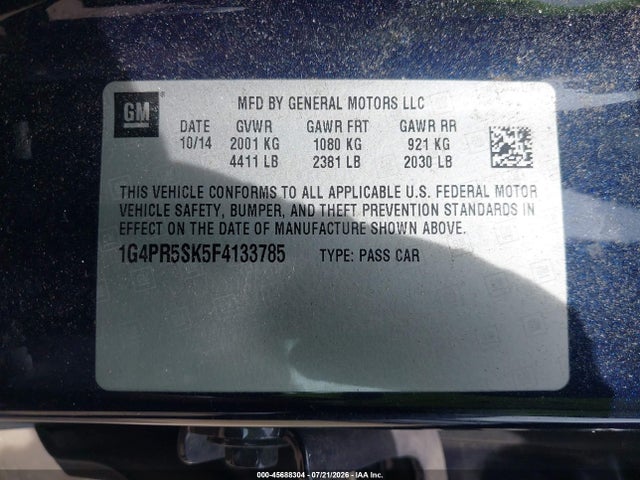 2015 Buick Verano Convenience Group მანქანა იყიდება აუქციონზე, vin: 1G4PR5SK5F4133785, აუქციონის ნომერი: 45688304