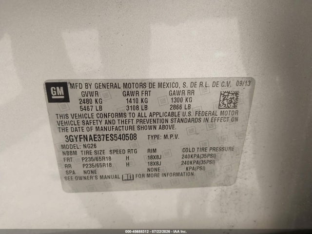 Aukcja sprzedaży 2014 Cadillac Srx Standard, vin: 3GYFNAE37ES540508, numer aukcji: 45688312