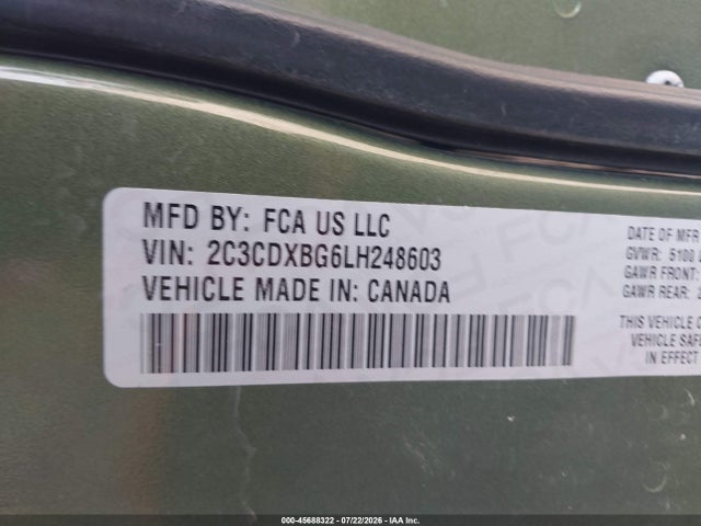 45688322 :رقم المزاد ، 2C3CDXBG6LH248603 vin ، 2020 Dodge Charger Sxt Rwd مزاد بيع