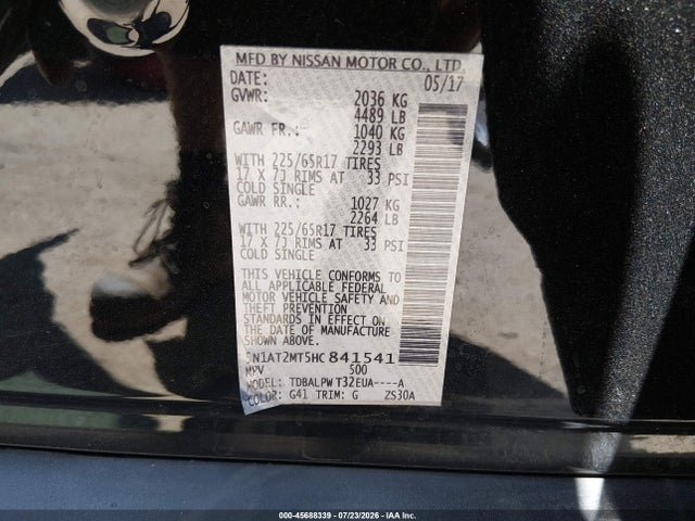 Продажа на аукционе авто 2017 Nissan Rogue S, vin: 5N1AT2MT5HC841541, номер лота: 45688339