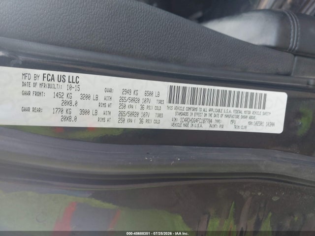 Aukcja sprzedaży 2015 Dodge Durango Limited, vin: 1C4RDHDG4FC187784, numer aukcji: 45688351