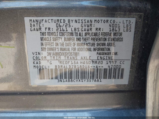 3N1AB8CVXSY357881 Nissan SENTRA SV