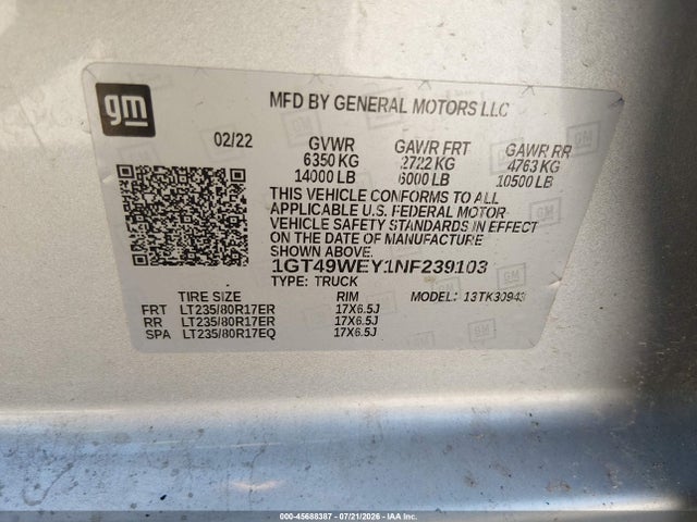 Aukcja sprzedaży 2022 Gmc Sierra 3500hd 4wd  Long Bed Denali, vin: 1GT49WEY1NF239103, numer aukcji: 45688387
