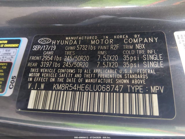 KM8R54HE6LU068747 Hyundai Palisade Limited